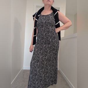 90's Floral Bias Cut Dress Black and White ditzy print